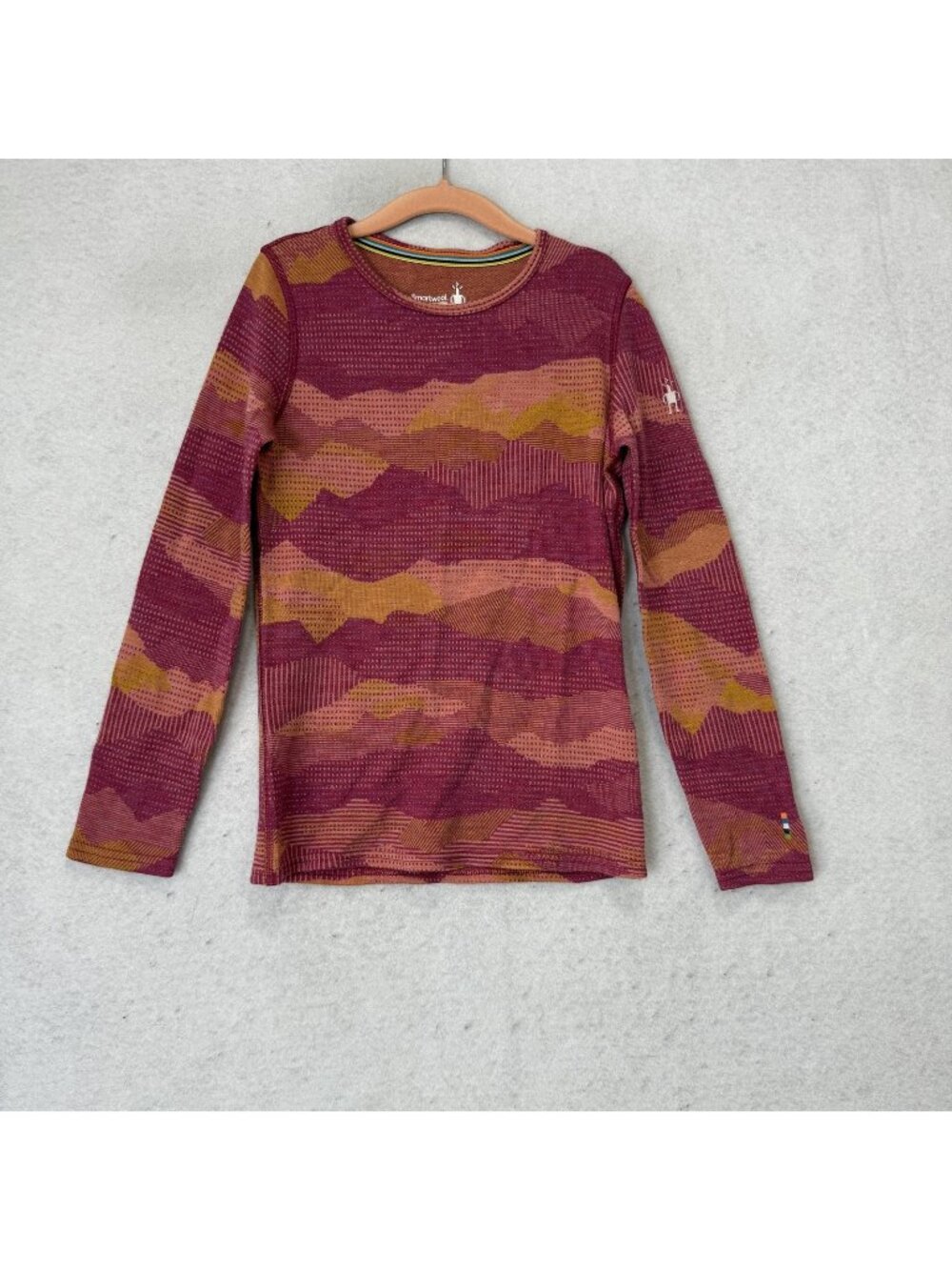 Smartwool Shirt Kids Medium Red Merino Wool Long Sleeve Base Layer Thermal